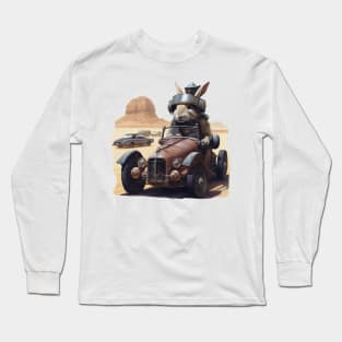 a rabbit racing a car across the desert Long Sleeve T-Shirt